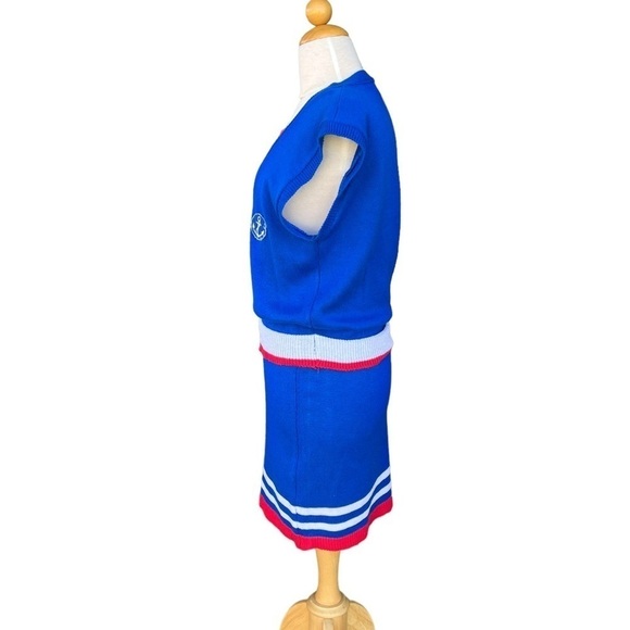 Vintage B.B. Knit Nautical Sailor Knit Skirt Set Medium Red White Blue USA Made - Picture 2 of 9